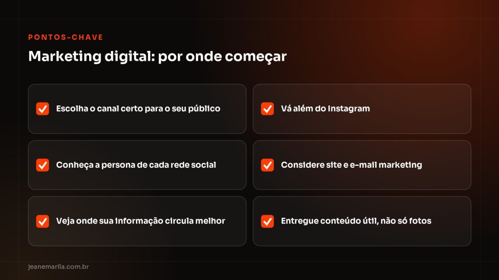 Checklist de marketing digital: escolher o canal, conhecer a persona de cada rede e ir além do Instagram com conteúdo útil